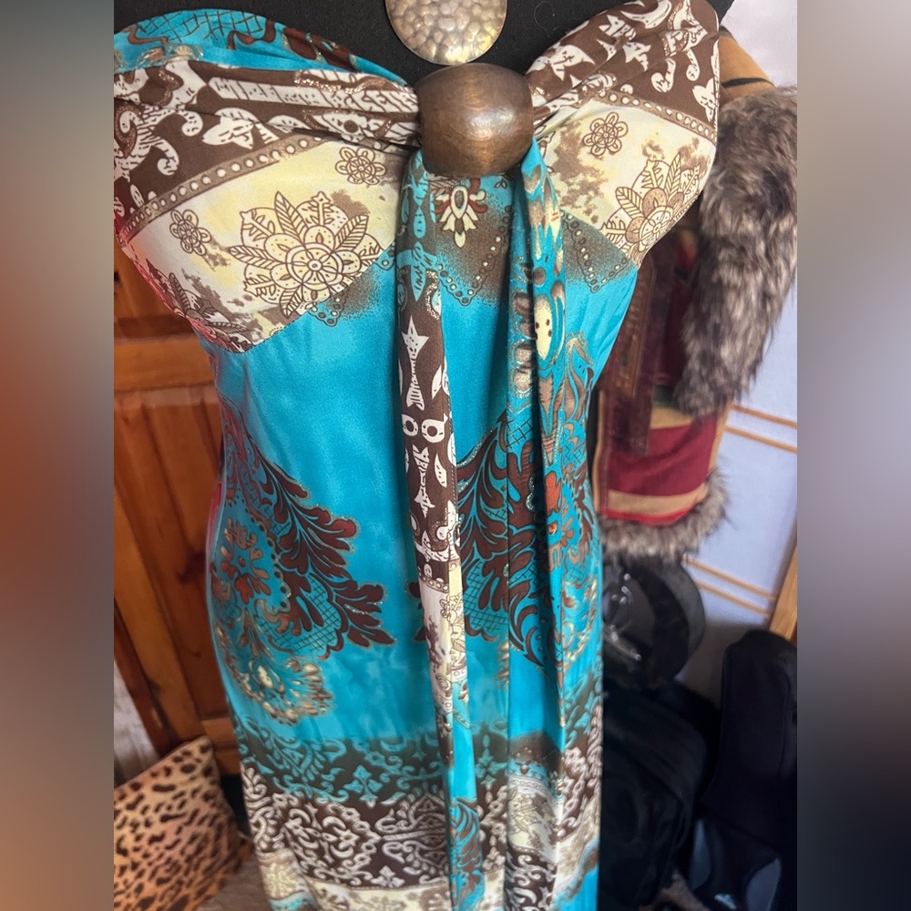 Cherry Krave Bohemian Blue and Brown Dress